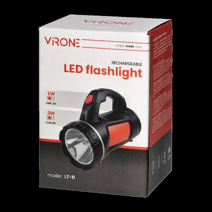 ORNO Linterna LED Recargable LT-11, 165 Lúmenes, Batería 1200 mAh, Linterna de Mano