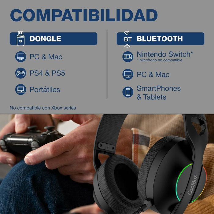 COOLBOX Auriculares WB01 RGB Negro