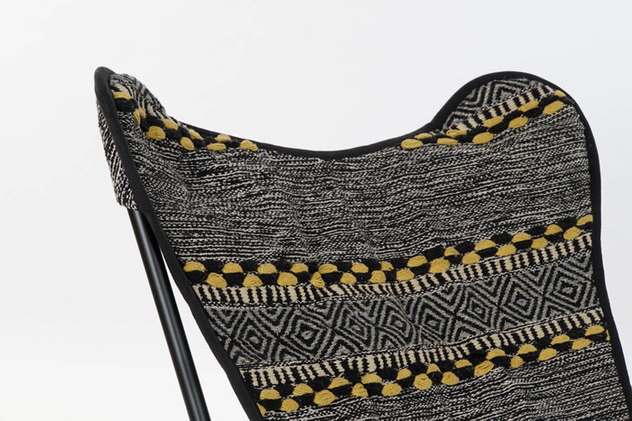 DKD Home Decor Sillón Indio Negro Blanco 65 x 90 x 74 cm Algodón Hierro