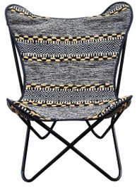 DKD Home Decor Sillón Indio Negro Blanco 65 x 90 x 74 cm Algodón Hierro