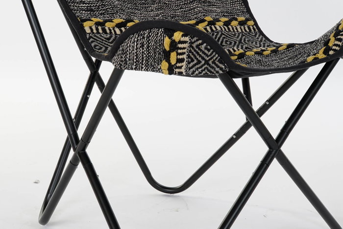 DKD Home Decor Sillón Indio Negro Blanco 65 x 90 x 74 cm Algodón Hierro