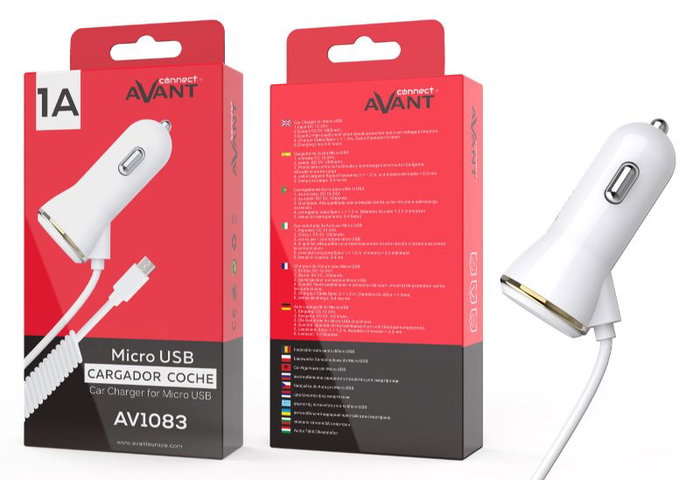 AVANT CONNECT Cargador de Coche con Cable Micro USB 1A Blanco - Carga Rápida para el Automóvil