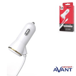 AVANT CONNECT Cargador de Coche con Cable Micro USB 1A Blanco - Carga Rápida para el Automóvil