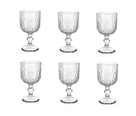DKD Home Decor Set de 6 Copas de Cristal con Relieve 375ml