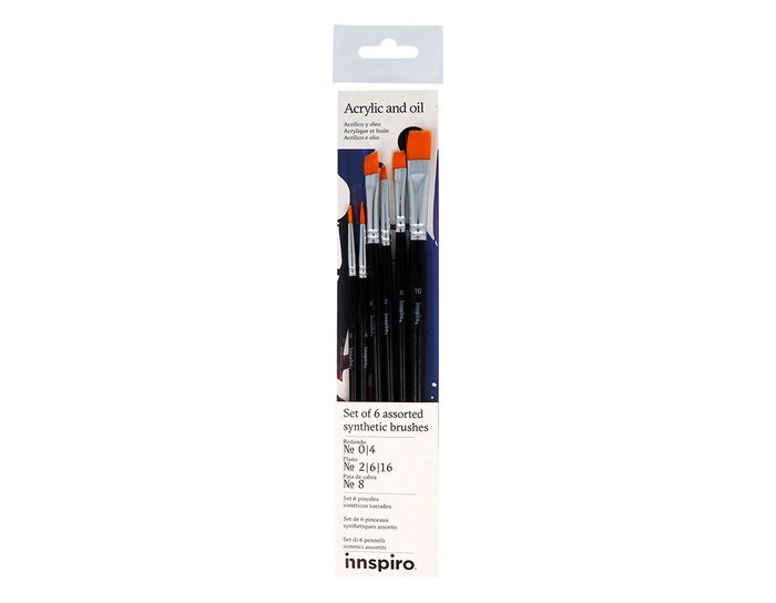 Innspiro Set de 6 pinceles sintéticos variados Innspiro Set de 6 pinceles sintéticos variados