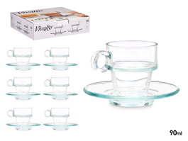 Vivalto Taza de Vidrio para Café 90ml con Plato Transparente 8 x 6 x 6.5 cm (Set de 24)