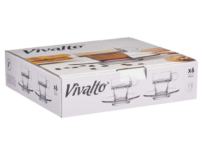 Vivalto Taza de Vidrio para Café 90ml con Plato Transparente 8 x 6 x 6.5 cm (Set de 24) Vivalto Taza de Vidrio para Café 90ml con Plato Transparente 8 x 6 x 6.5 cm (Set de 24)