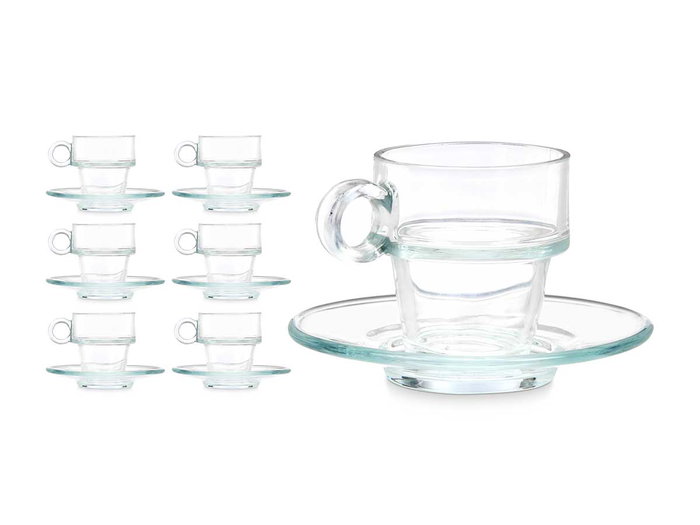 Vivalto Taza de Vidrio para Café 90ml con Plato Transparente 8 x 6 x 6.5 cm (Set de 24) Vivalto Taza de Vidrio para Café 90ml con Plato Transparente 8 x 6 x 6.5 cm (Set de 24)