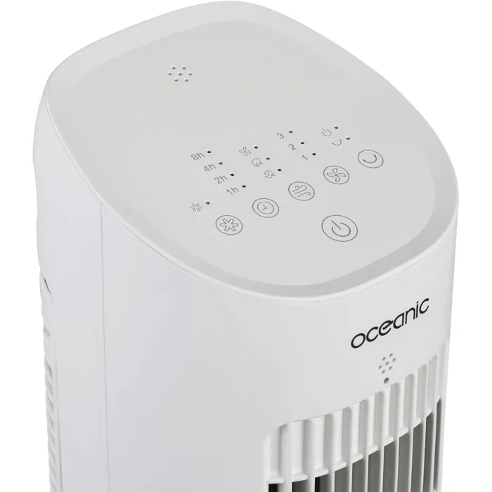 Oceanic Ventilador de Torre con Depósito y Mando, OCEAVCRA97CMW, Altura 97.5 cm, 60W, 3 Velocidades, 3 Modos, 3 Litros, Color Blanco