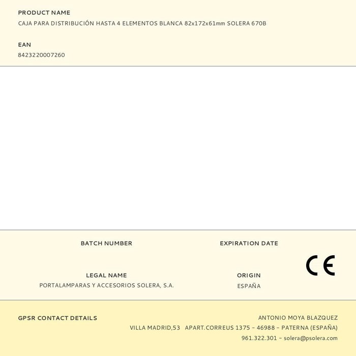 Solera 670b Caja de Distribución para 4 Elementos Blanca 82x172x61mm