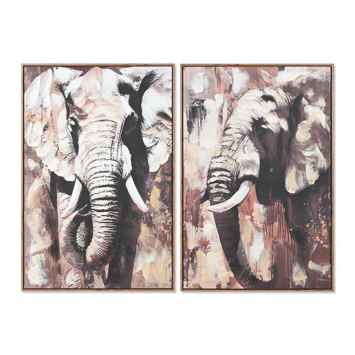 DKD Home Decor Cuadro Lienzo Elefante Set de 2 Unidades 60x90 cm