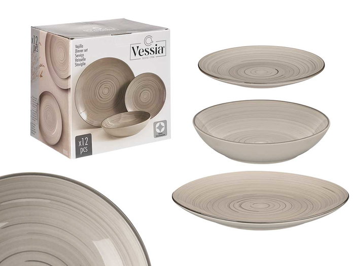 Vessia Set Vajilla 12 Piezas Espiral Gris Loza Cerámica 28x29x19.5 cm (Set de 2) Vessia Set Vajilla 12 Piezas Espiral Gris Loza Cerámica 28x29x19.5 cm (Set de 2)