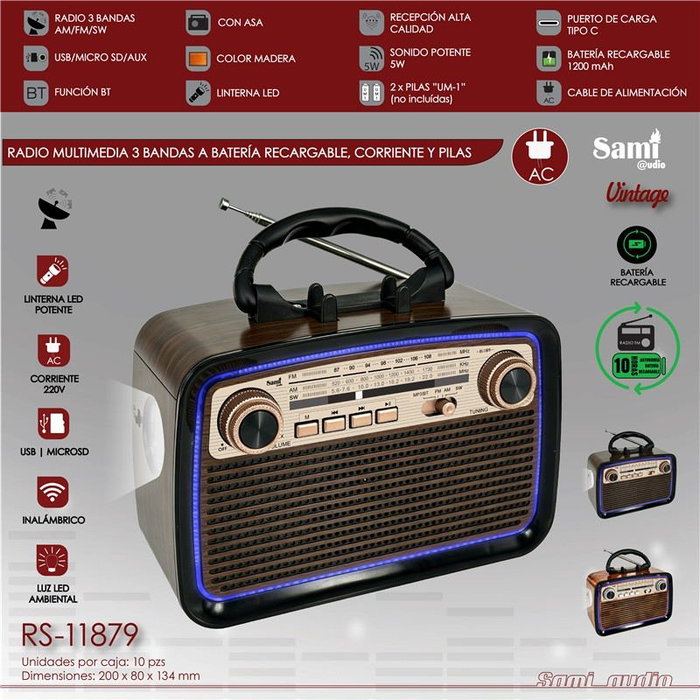 SAMI Radio Sami Vintage de 3 bandas en madera SAMI Radio Sami Vintage de 3 bandas en madera