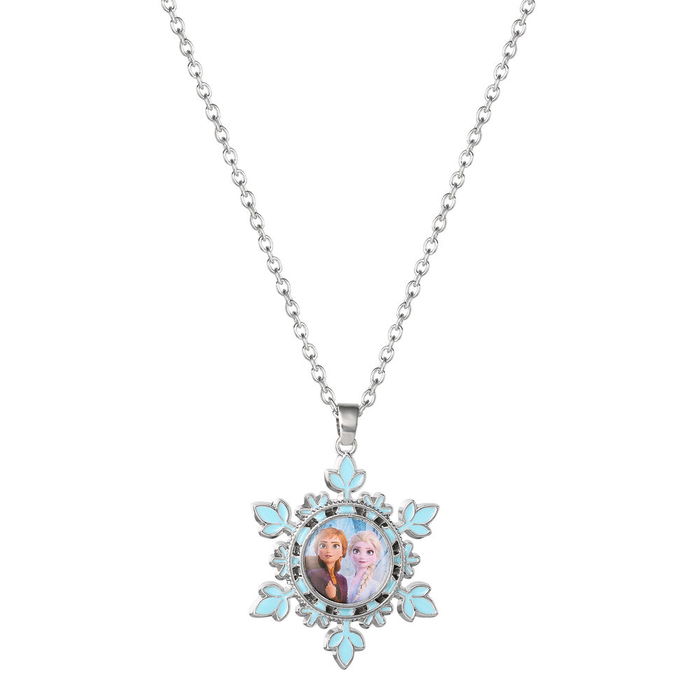 Disney Colgante Elsa & Anna Frozen Chapado en Plata Fina con Diseño Copo de Nieve