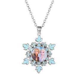 Disney Colgante Elsa & Anna Frozen Chapado en Plata Fina con Diseño Copo de Nieve