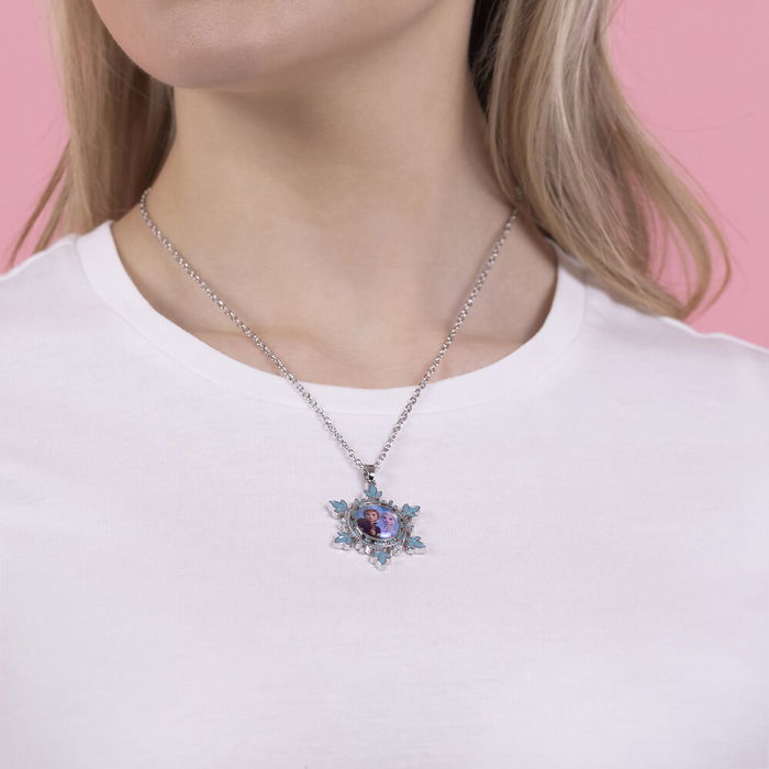 Disney Colgante Elsa & Anna Frozen Chapado en Plata Fina con Diseño Copo de Nieve