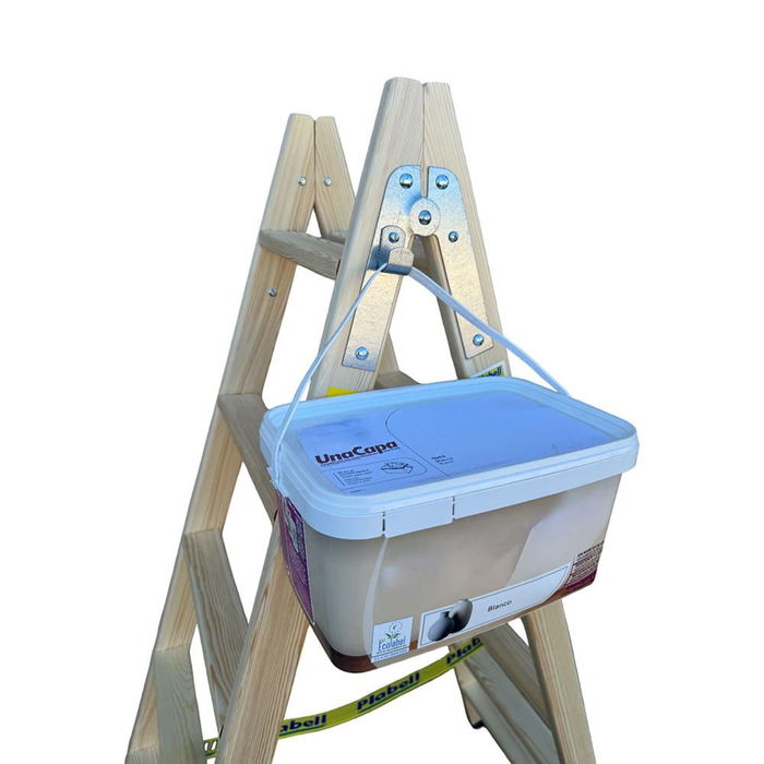 Plabell Escalera de Madera BLD-4, 4 Peldaños, 114cm, Doble Subida, Especial Pintores y Electricistas