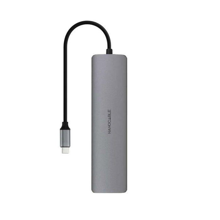 Nanocable Hub USB-C 8 en 1 con HDMI 4K, PD 100W y Jack 3,5 mm - Gris