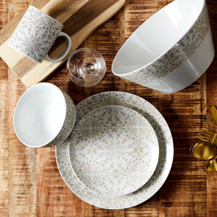 Home Deco Factory Plato Llano Porcelana Mirage Diámetro 27 cm Estampado Baldosa