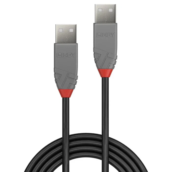 Lindy 36694 Cable USB 2.0 Tipo A Macho a Macho 3m - Negro y Gris para Transferencia de Datos, 480 Mbps
