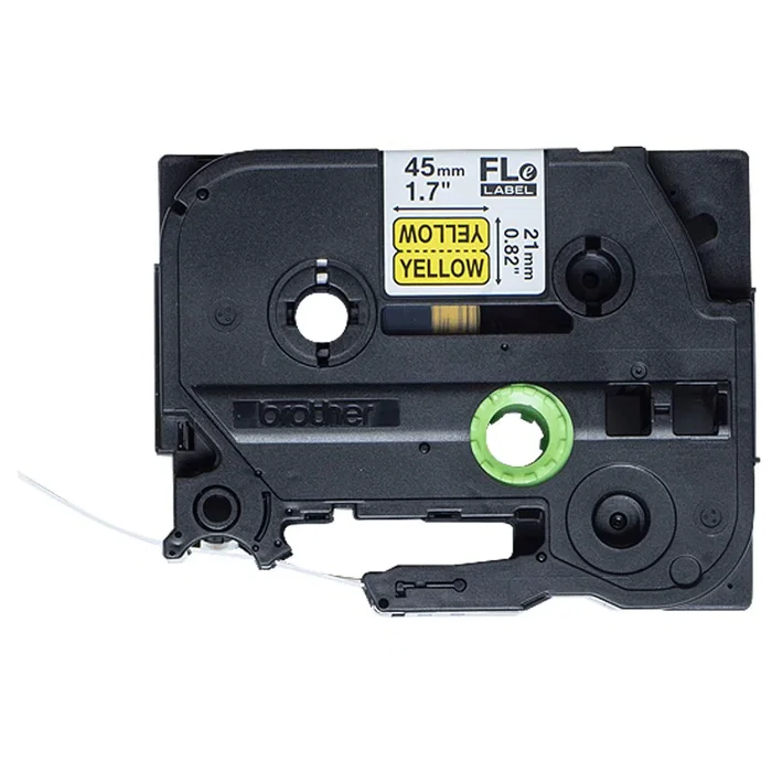 Brother FLE6511 Casete de Cinta de Etiquetas, 72 Etiquetas, Negro sobre Amarillo, 21mm x 45mm, para Impresoras Brother