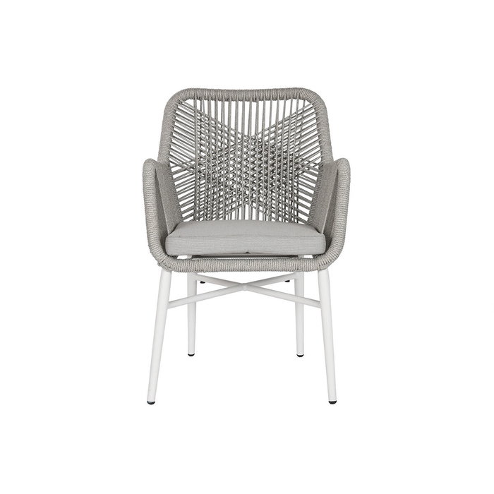 DKD Home Decor Silla de Aluminio y Ratán Sintético con Cojín, Gris y Blanco