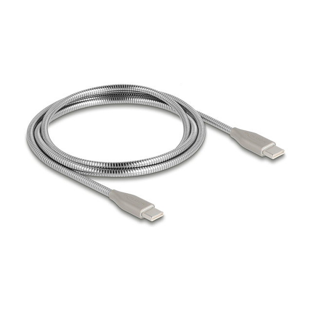 DeLOCK Cable USB-C a USB-C 2.0 con revestimiento metálico, PD 3.0 60W, 1m, Plata DeLOCK Cable USB-C a USB-C 2.0 con revestimiento metálico, PD 3.0 60W, 1m, Plata