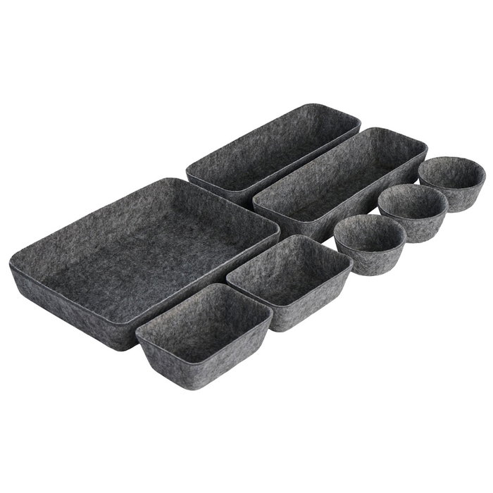 Day - Juego de 8 Piezas de Almacenamiento en Fieltro, Caja Organizadora Gris para Maquillaje, Joyas o Oficina, Protege y Ordena