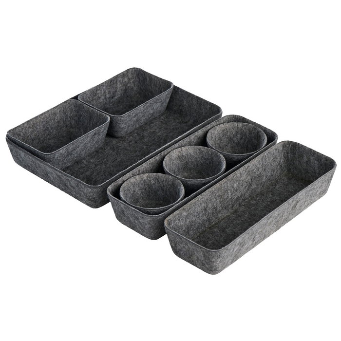 Day - Juego de 8 Piezas de Almacenamiento en Fieltro, Caja Organizadora Gris para Maquillaje, Joyas o Oficina, Protege y Ordena
