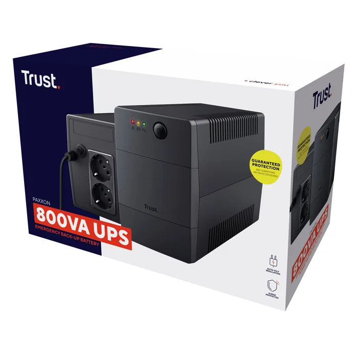 Trust Paxxon UPS (SAI) 800VA / 480W Offline, 2 Tomas Schuko, Protección AVR y Batería, Referencia 23503