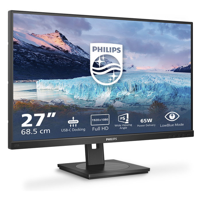Philips 273S1/00 Monitor de 27 Pulgadas Full HD IPS 75 Hz, con USB-C (65W), HDMI, DisplayPort, Flicker-Free y LowBlue, Negro