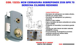 MCM Cerradura de Sobreponer 2556 BPR 70 Derecha con Cilindro Redondo