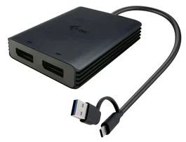 i-tec CADUAL4KDP - Adaptador de Vídeo USB-A/USB-C a Dual DisplayPort, 2 Monitores 4K UHD 4096x2160@60Hz, 0.27m, Negro, para Windows/Mac/Android/ChromeOS