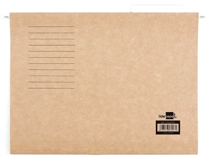 Liderpapel Carpeta Colgante Folio Kraft, Cartulina, Varilla Metálica, Visores Cartulina Trepada, Lomo en V, 215 x 315 mm