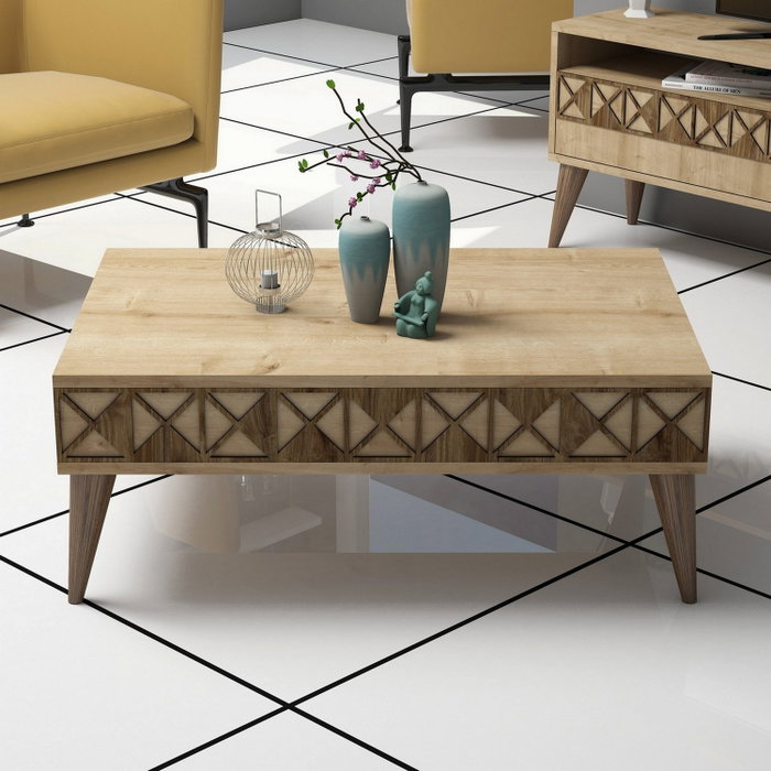 Hanah Home Mesa de Centro Line - Oak, Diseño Argyle Moderno, Roble, 90x60x34.6cm