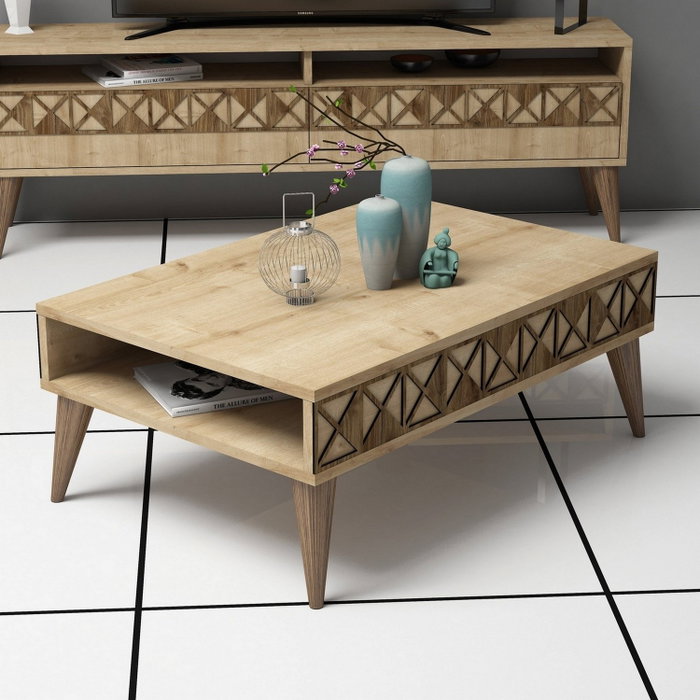 Hanah Home Mesa de Centro Line - Oak, Diseño Argyle Moderno, Roble, 90x60x34.6cm