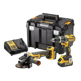 Dewalt DCK2080P2T-QW Kit Taladro Percutor XR 18V + Amoladora 125mm + 2 Baterías 5Ah + Maletín TSTAK VI