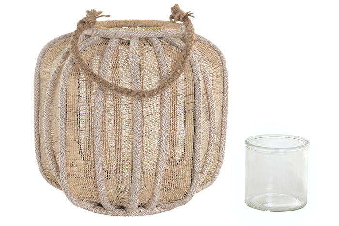 DKD Home Decor Portavelas Tropical Fibra de Banana Natural 28.5 x 30 x 28.5 cm (4 Unidades)