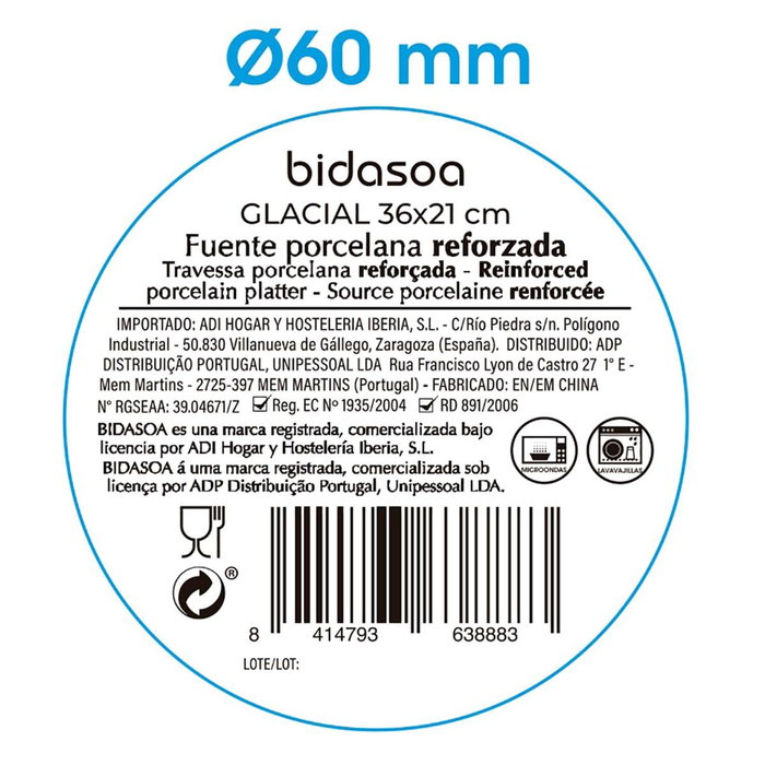 Fuente Rectangular Porcelana Glacial Bidasoa 36 X 21 cm (12 Unidades)