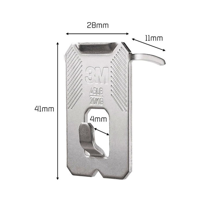 3M Gancho para Paredes de Yeso 3ph20-2wmr, Carga Máxima 20 kg, 2 Unidades, 28 x 41 x 4 mm