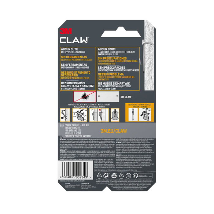 3M Gancho para Paredes de Yeso 3ph20-2wmr, Carga Máxima 20 kg, 2 Unidades, 28 x 41 x 4 mm