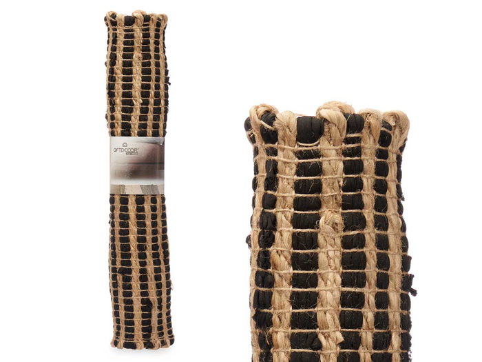 Giftdecor Alfombra Natural Negro Doble Rayas 60 x 90 cm (Set de 12)