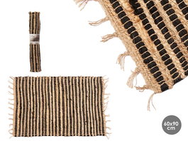 Giftdecor Alfombra Natural Negro Doble Rayas 60 x 90 cm (Set de 12)
