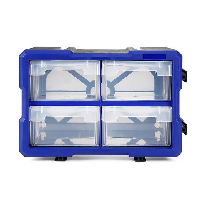 Workpro Organizador Apilable de 4 Cajones con Estructura Entrelazada, Cajones Transparentes de Polipropileno Azul, 29.5 x 19.5 x 16 cm, para Almacenamiento