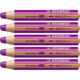 Stabilo Woody 3 en 1 Lápices de Colores Lila Estuche 5 UD