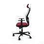 Silla de oficina Jorquera con mecanismo Sincro tapizada con Tela color Granate y malla color Blanco. Equipada con lumbar 1D, Brazos 1D, Cabecero 2D y Ruedas 65mm nailon