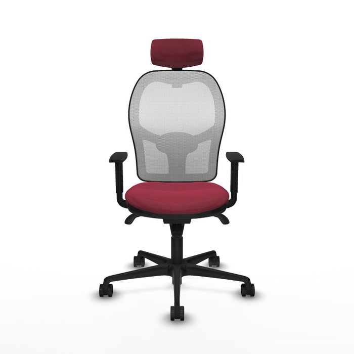 Silla de oficina Jorquera con mecanismo Sincro tapizada con Tela color Granate y malla color Blanco. Equipada con lumbar 1D, Brazos 1D, Cabecero 2D y Ruedas 65mm nailon Silla de oficina Jorquera con mecanismo Sincro tapizada con Tela color Granate y malla color Blanco. Equipada con lumbar 1D, Brazos 1D, Cabecero 2D y Ruedas 65mm nailon