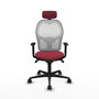 Silla de oficina Jorquera con mecanismo Sincro tapizada con Tela color Granate y malla color Blanco. Equipada con lumbar 1D, Brazos 1D, Cabecero 2D y Ruedas 65mm nailon