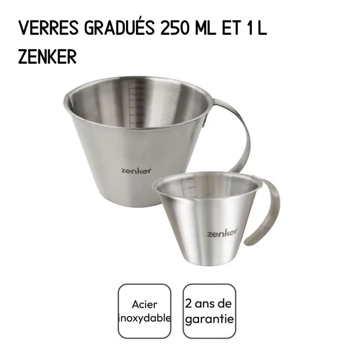 ZENKER Juego de 2 vasos medidores graduados de acero inoxidable 250 ml y 1 litro ZENKER Juego de 2 vasos medidores graduados de acero inoxidable 250 ml y 1 litro