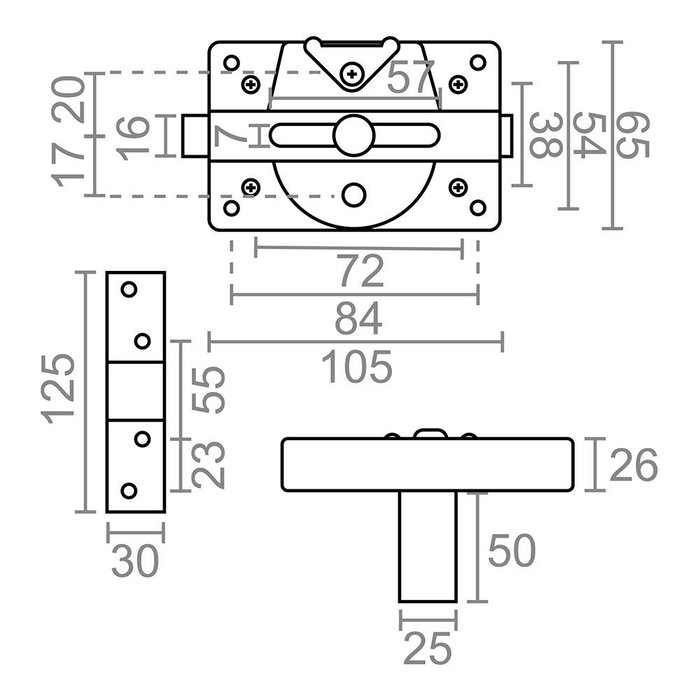 Micel Cerrojo de Seguridad Sobreponer Crr02 Marrón, Placa 106x65 mm, Acero, Incluye 5 Llaves de Seguridad